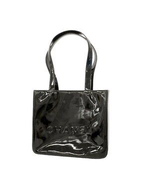 Chanel Shoulder Bag Patent Leather Black Gold